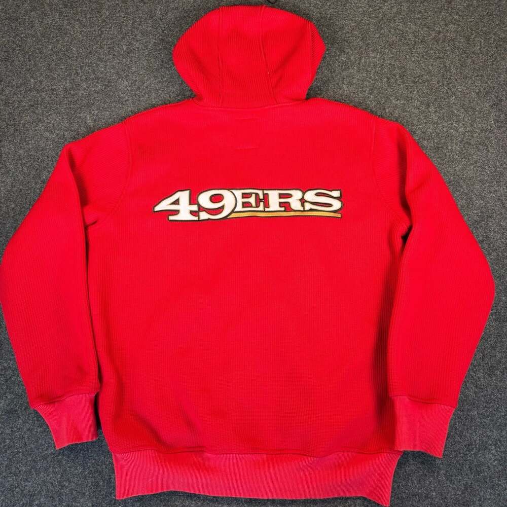 San Francisco 49ers NFL Full-Zip Waffle Knit Hoodie with Sherpa Lining